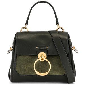 Chloé  - Tess Small Leather and Suede Day Bag in Dark Green